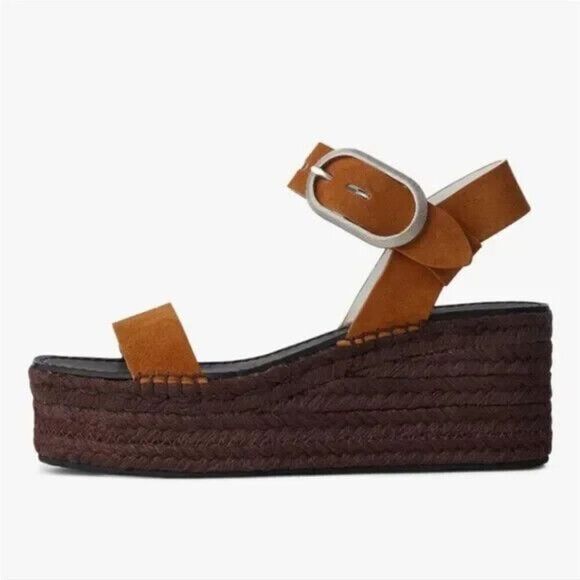 Rag & Bone Ansley Dark Brown Suede Buckle Espadrille Platform Summer Sandal 37 - Picture 1 of 11